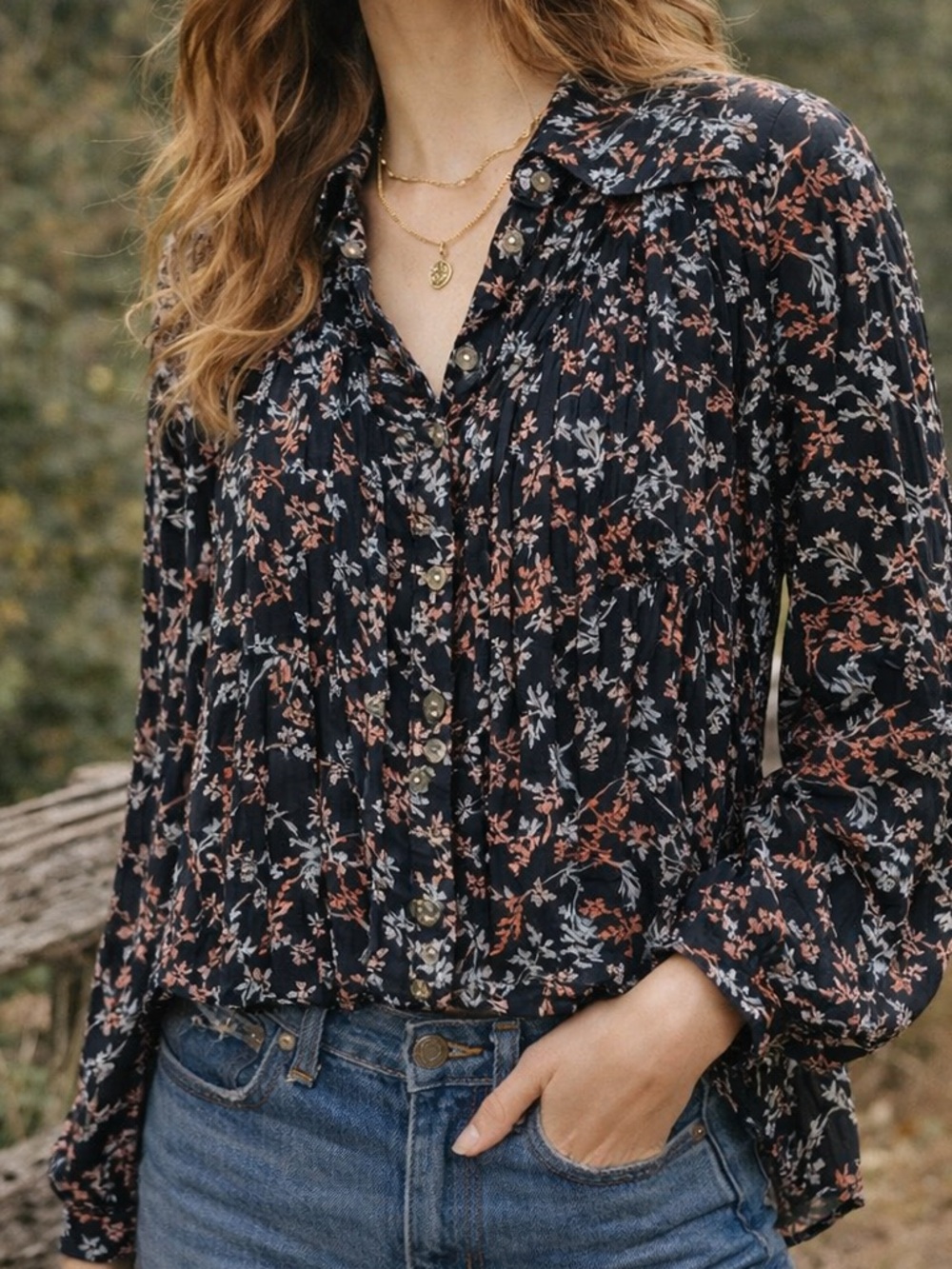 Maeve Anthropologie Floral Blouse Black Rayon Button Front Size 2 Boho